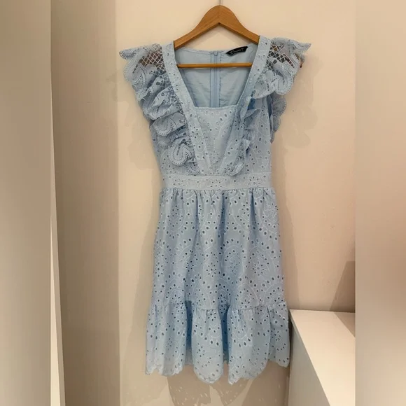 Light Blue Eyelet Ruffle Dress - Picture 1 of 6